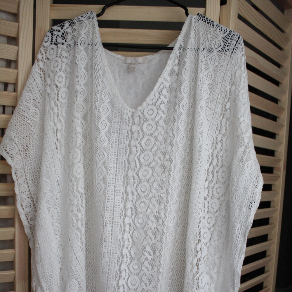 White lace crochet swimsuit coverup boho chic NWOT